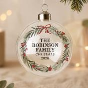 Personalised Green Christmas Wreath Glass Bauble - ForYou.ie image