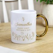Personalised Floral Gold Handle Mug - ForYou.ie image