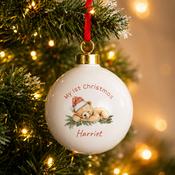 Personalised Sleepy Christmas Bear Ceramic Bauble - ForYou.ie image