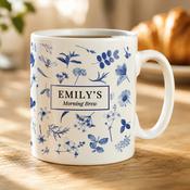 Personalised Blue Floral mug - ForYou.ie image