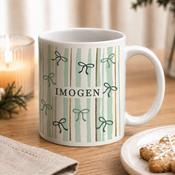 Personalised Green Stripe Bow Mug - ForYou.ie image