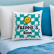 Personalised Blue Check Childrens Bedroom Cushion - ForYou.ie image