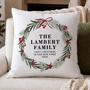 Personalised Green Christmas Wreath Cushion - ForYou.ie image