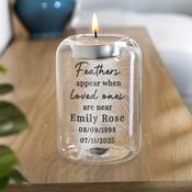 Personalised Loved Ones Memorial Feather Tealight Holder - ForYou.ie image