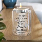Personalised In Our Hearts Memorial Feather Tealight Holder - ForYou.ie image