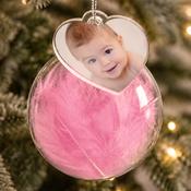 Personalised Photo Upload Pink Feather Glass Bauble - ForYou.ie image