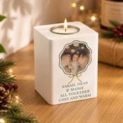 Personalised Scallop Bow Photo Upload White Wooden Tealight Holder - ForYou.ie image