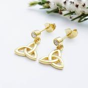 Small celtic drop earrings, Irish trinity jewelry, dainty drop Earrings image
