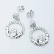 Claddagh Earrings, Silver Claddagh Earrings, Claddagh drop Earrings image