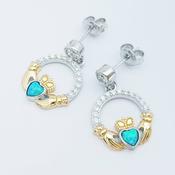 Opal claddagh Earrings, Silver Claddagh Earrings, October birthstone image