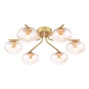 Ede 6 Light Semi Flush Satin Gold with Amber Glass image
