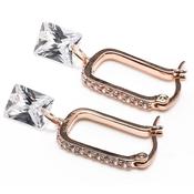 Rose Gold Square Diamond Earrings – Elegant Cubic Zirconia Hoop Jewellery Gift for Women