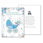 Baby Boy Congratulations 3D Card Blue Pram image