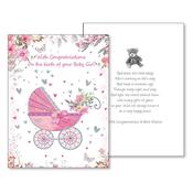 Baby Girl Congratulations 3D Card Pink Pram image
