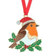 Christmas Treasures Robin in Santa Hat Decoration