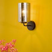 Daylin Wall Light  Satin Black/Smoked Ribbed Glass - Lighting Home Decor