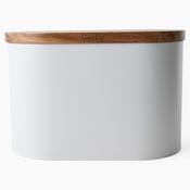 Denby White Bread Bin With Acacia Lid - Stylish Kitchen Bread Bin Storage Container for Fresh Daily Bread image