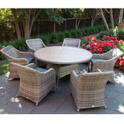 Florence Garden Table &amp; Chairs Set with 6 Wicker Chairs &amp; Round Polywood Outdoor Dining Table