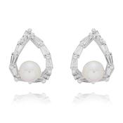 Freshwater Pearl Baguette Teardrop Silver Plated Earrings image