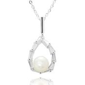 Freshwater Pearl Baguette Teardrop Silver Plated Necklace image