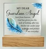 Glass Plaque/Wood Base/Guardian Angel