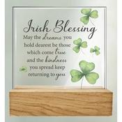 Irish Blessing Glass Plaque on Wood Base
