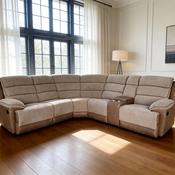 Jessica Corner Sofa with Console &amp; Recliners – Beige and Brown Fabric Recliner Corner Group Sofa image