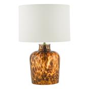 Leandra Table Lamp Amber Glass with White Linen Shade – Contemporary Home Decor Lighting Collection image