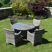 Madrid Garden Dining Table &amp; Chairs Set – Grey Rattan Outdoor Furniture with 120 cm Glass Dining Table