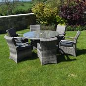 Majorca Garden Table &amp; Chairs Set – Grey Rattan Outdoor Furniture with 135 cm Dining Table &amp; Cushioned Chairs image