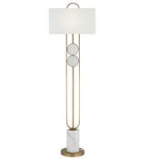 Metal And Marble Floor Lamp with White Rectangular Shade – Antique Brass Floor Lamp for Home Decor image