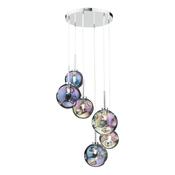 Mira 6 Light Cluster Pendant Polished Chrome and Iridised Glass Shades, Polished Chrome Hanging Pendant for Home Decor image