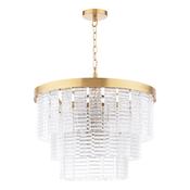 Moesha 6 Light Pendant Natural Brass and Ribbed Glass Shade Ceiling Hanging Light for Home Decor image