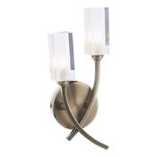 Morgan 2 Light Wall Light Antique Brass with Frosted Inner Glass Shade – Modern Wall Fitting Lighting Collection image
