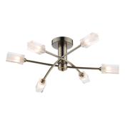 Morgan 6 Light Semi-Flush Antique Brass Ceiling Light with Frosted Glass Shades image