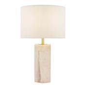 Nalani Table Lamp with Pink Marble Effect Base, Ivory Linen Drum Shade &amp; Brass Detailing image