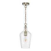 Nida Pendant Glass and Antique Brass Ceiling Light – Seeded Glass Hanging Pendant for Home Decor Lighting Collection image