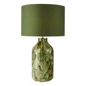Nuria Table Lamp Green Art Glass and Antique Brass with Green Cotton Drum Shade – Decorative Lighting Collection image