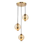 Ophira 3 Light Cluster Pendant Ceiling Light Antique Gold with Amber Ribbed Glass Shades image