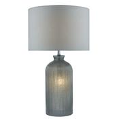 Pamplona Table Lamp Grey Glass and Polished Chrome with Faux Silk Drum Shade – Modern Home Decor Lighting image