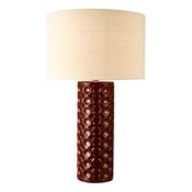 Raja Ceramic Table Lamp Red with Natural Linen Drum Shade – Lighting Collection Home Decor Lamp for Table image