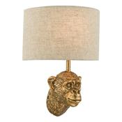 Raul Wall Light Matt Gold with Natural Linen Shade – Resin Monkey Wall Fitting Light for Home Decor image