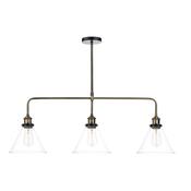 Ray 3 Light Bar Pendant Antique Brass &amp; Black Ceiling Light with Clear Glass Shades image