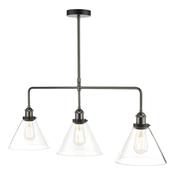 Ray 3 Light Bar Pendant Antique Nickel and Black Ceiling Light with Conical Clear Glass Shades image