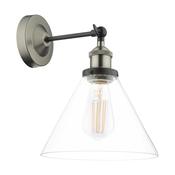 Ray Wall Light Antique Nickel Wall Fitting with Conical Clear Glass Shade image