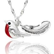 Robins Appear Feather and Robin Silver Plated Necklace image