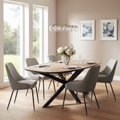 Sadia Dining Set Oak Oval Dining Table and 6 Grey Fabric Chairs