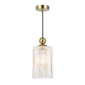 Satin Brass Pendant with Ribbed Cylinder Glass Shade image