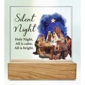 Silent Night Nativity Glass Plaque on Wood Base