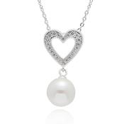 Sparkle Heart Freshwater Pearl Silver Plated Necklace image